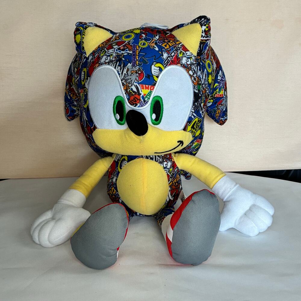 Sonic the Hedgehog Stuffed Plush Sticker Bomb Print Large Sega 18" 2019